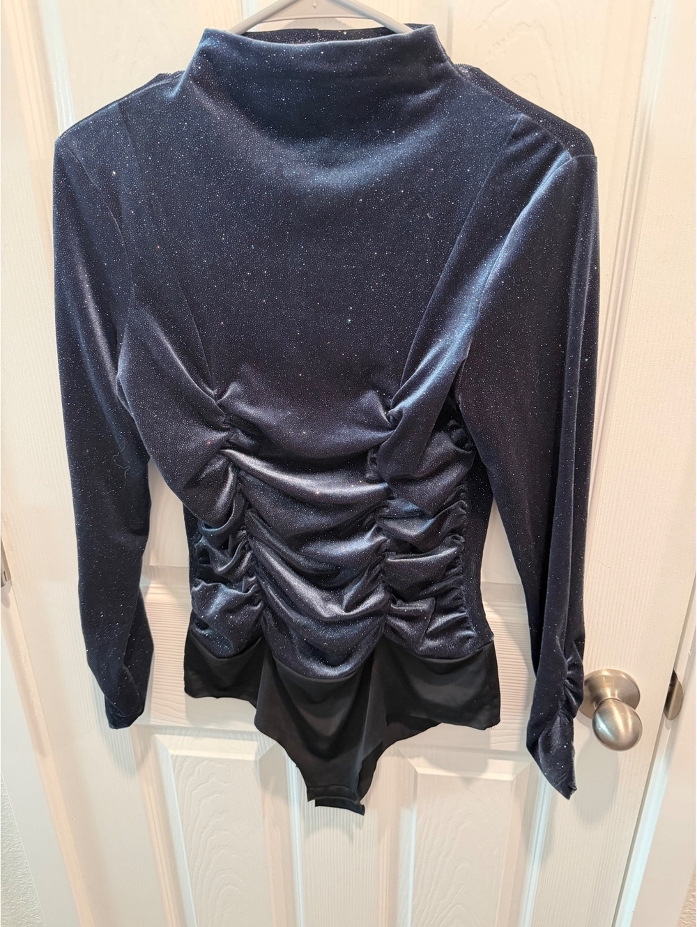 Zara black velvet ruched mock neck long sleeve top